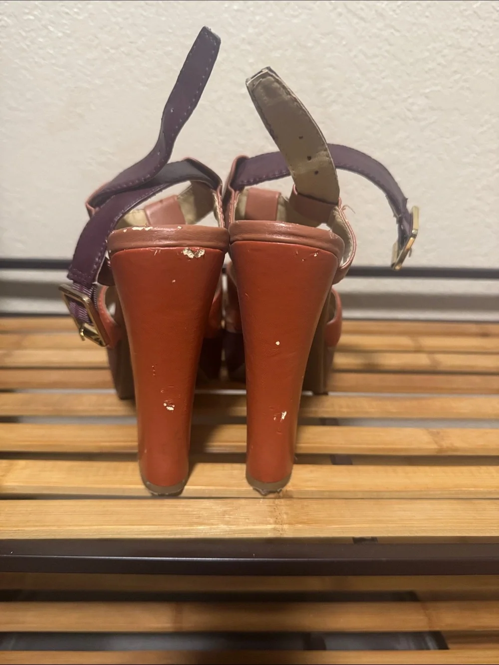 LC Lauren Conrad Rust, Brown & Purple Platform Sandals with Ankle Strap